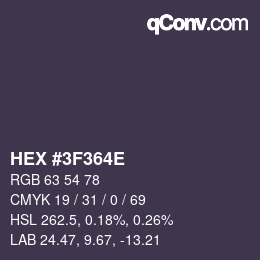 Color code: HEX #3F364E | qconv.com