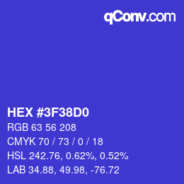 カラーコード: HEX #3F38D0 | qconv.com