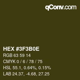 Color code: HEX #3F3B0E | qconv.com