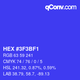 颜色代码: HEX #3F3BF1 | qconv.com