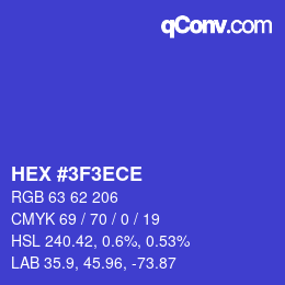 Color code: HEX #3F3ECE | qconv.com