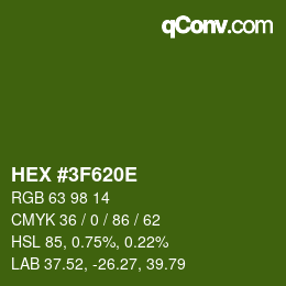 Color code: HEX #3F620E | qconv.com