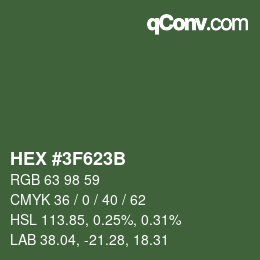 Color code: HEX #3F623B | qconv.com