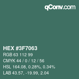 Farbcode: HEX #3F7063 | qconv.com