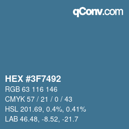 颜色代码: HEX #3F7492 | qconv.com