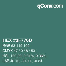 Color code: HEX #3F776D | qconv.com