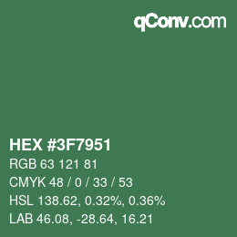 Color code: HEX #3F7951 | qconv.com