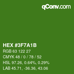Color code: HEX #3F7A1B | qconv.com
