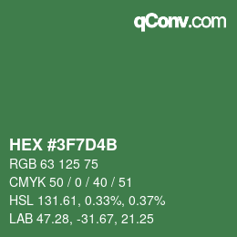 Color code: HEX #3F7D4B | qconv.com