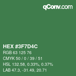 Color code: HEX #3F7D4C | qconv.com