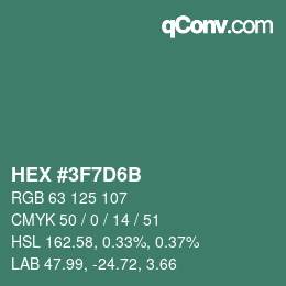 Color code: HEX #3F7D6B | qconv.com