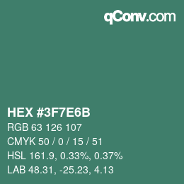Color code: HEX #3F7E6B | qconv.com