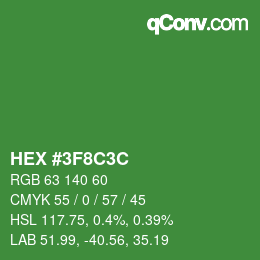 Color code: HEX #3F8C3C | qconv.com