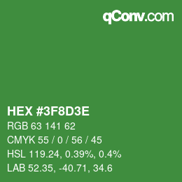 Farbcode: HEX #3F8D3E | qconv.com