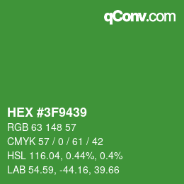 Color code: HEX #3F9439 | qconv.com