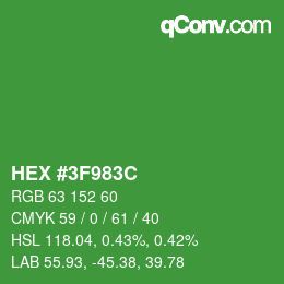Color code: HEX #3F983C | qconv.com