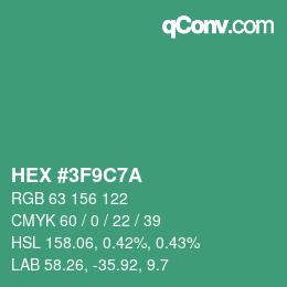 カラーコード: HEX #3F9C7A | qconv.com
