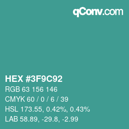カラーコード: HEX #3F9C92 | qconv.com