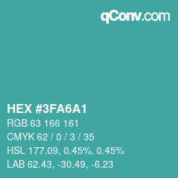 カラーコード: HEX #3FA6A1 | qconv.com