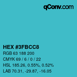 カラーコード: HEX #3FBCC8 | qconv.com
