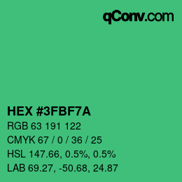 Color code: HEX #3FBF7A | qconv.com