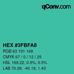 カラーコード: HEX #3FBFA8 | qconv.com