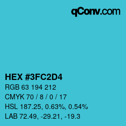 カラーコード: HEX #3FC2D4 | qconv.com