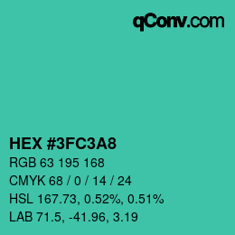 カラーコード: HEX #3FC3A8 | qconv.com