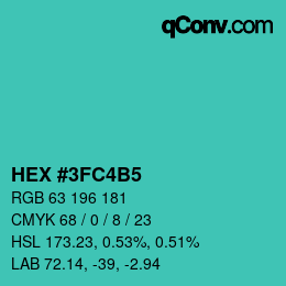 カラーコード: HEX #3FC4B5 | qconv.com