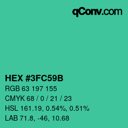 カラーコード: HEX #3FC59B | qconv.com