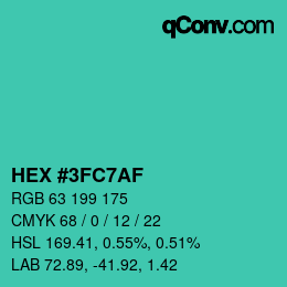 Color code: HEX #3FC7AF | qconv.com