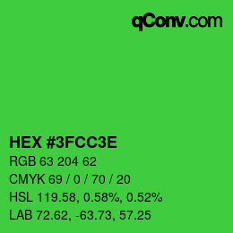 Color code: HEX #3FCC3E | qconv.com