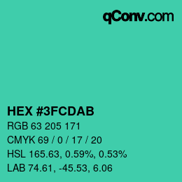 Color code: HEX #3FCDAB | qconv.com