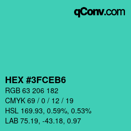 カラーコード: HEX #3FCEB6 | qconv.com