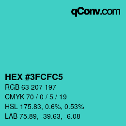 カラーコード: HEX #3FCFC5 | qconv.com