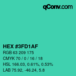 Color code: HEX #3FD1AF | qconv.com