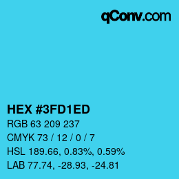 カラーコード: HEX #3FD1ED | qconv.com