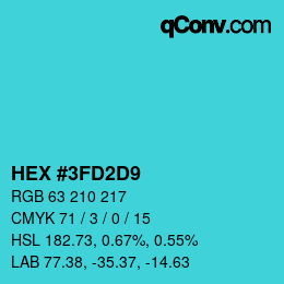 カラーコード: HEX #3FD2D9 | qconv.com