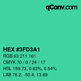 カラーコード: HEX #3FD3A1 | qconv.com
