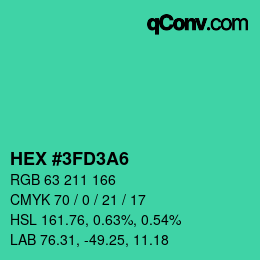 カラーコード: HEX #3FD3A6 | qconv.com