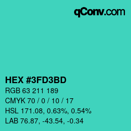 カラーコード: HEX #3FD3BD | qconv.com