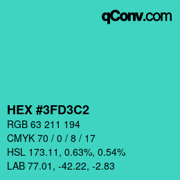 カラーコード: HEX #3FD3C2 | qconv.com