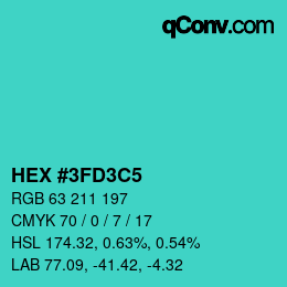 カラーコード: HEX #3FD3C5 | qconv.com