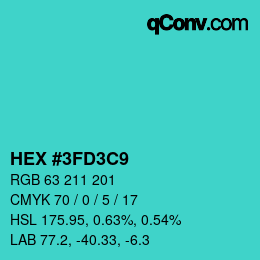 Color code: HEX #3FD3C9 | qconv.com