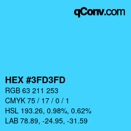 カラーコード: HEX #3FD3FD | qconv.com