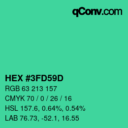 カラーコード: HEX #3FD59D | qconv.com
