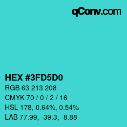 颜色代码: HEX #3FD5D0 | qconv.com