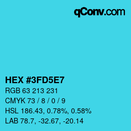 カラーコード: HEX #3FD5E7 | qconv.com