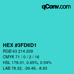 カラーコード: HEX #3FD6D1 | qconv.com