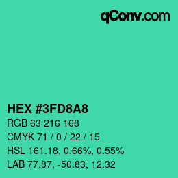 カラーコード: HEX #3FD8A8 | qconv.com